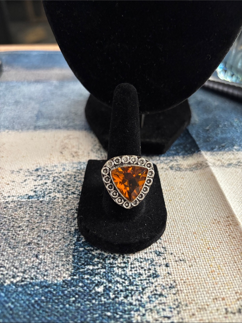 Sterling Silver Vintage Style Citrine Gemstone Ring Size 7